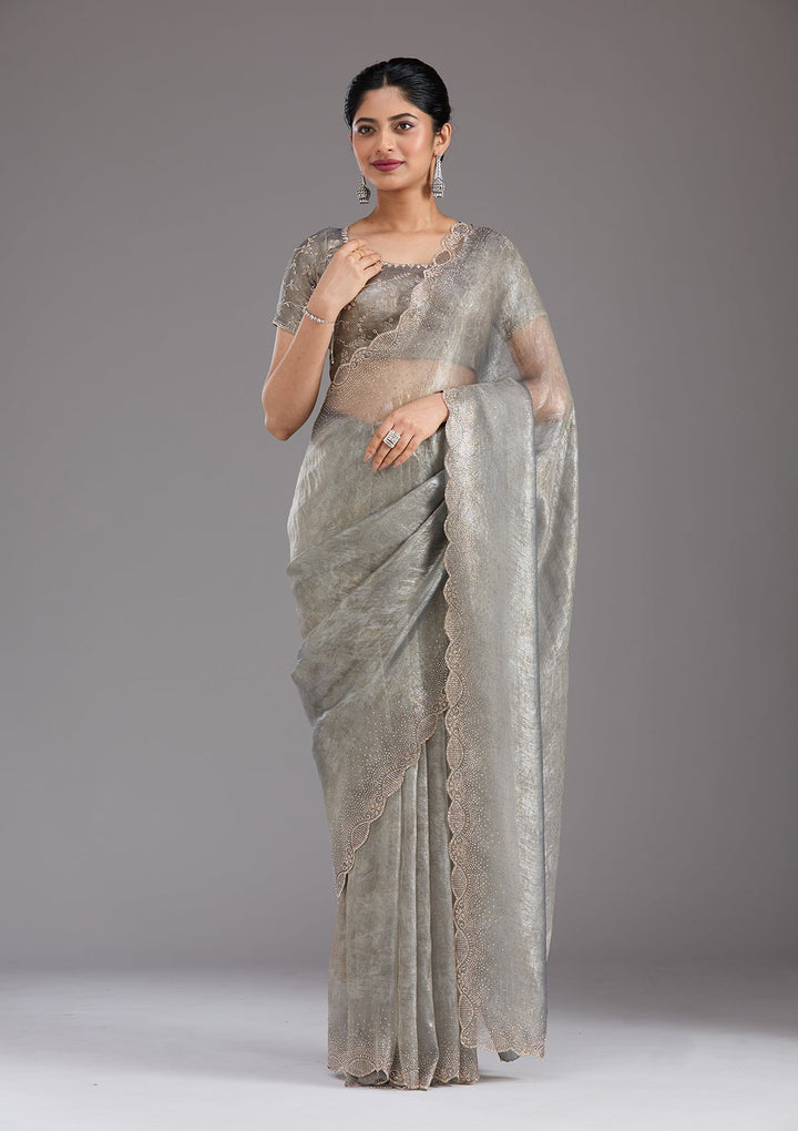 Grey Stonework (Gold) Tissue Saree_koskii