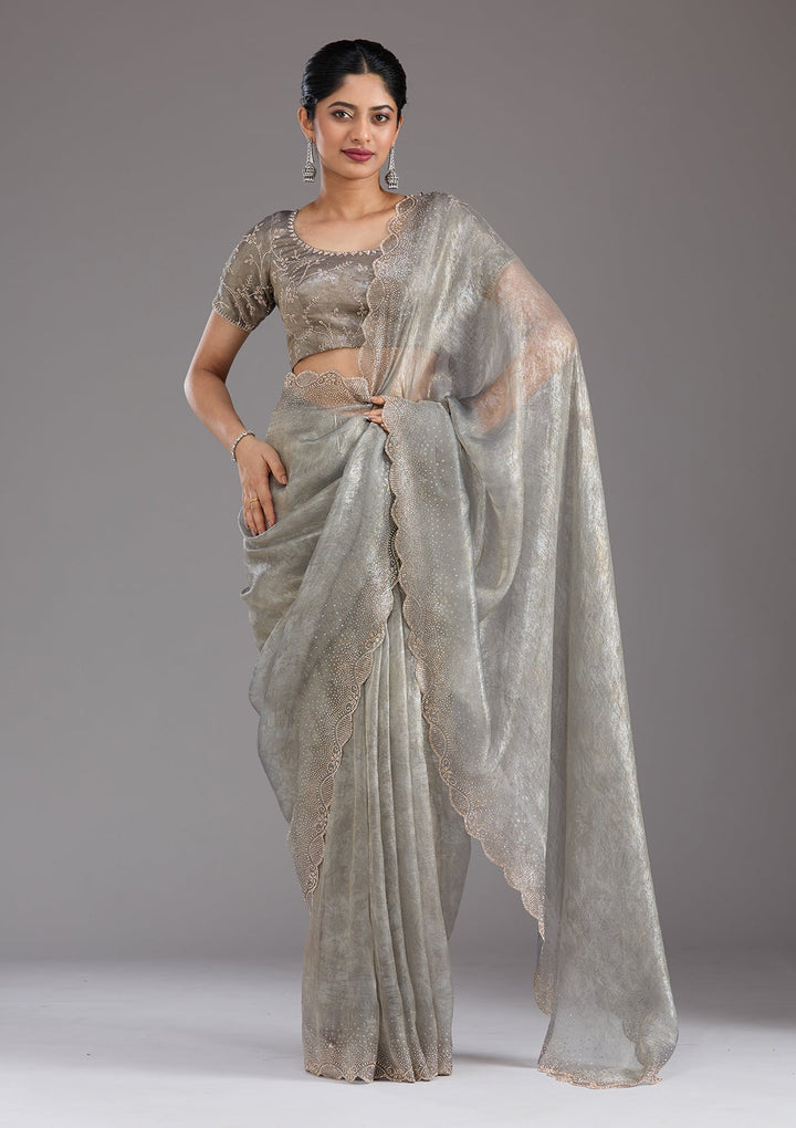 Grey Stonework (Gold) Tissue Saree_koskii