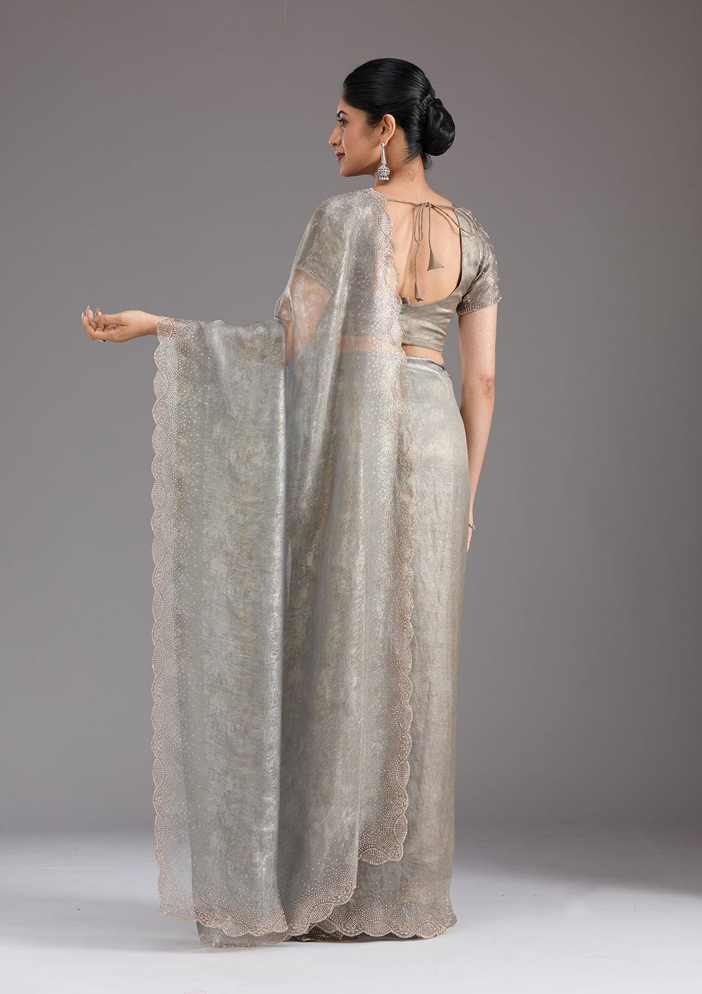 Grey Stonework (Gold) Tissue Saree_koskii