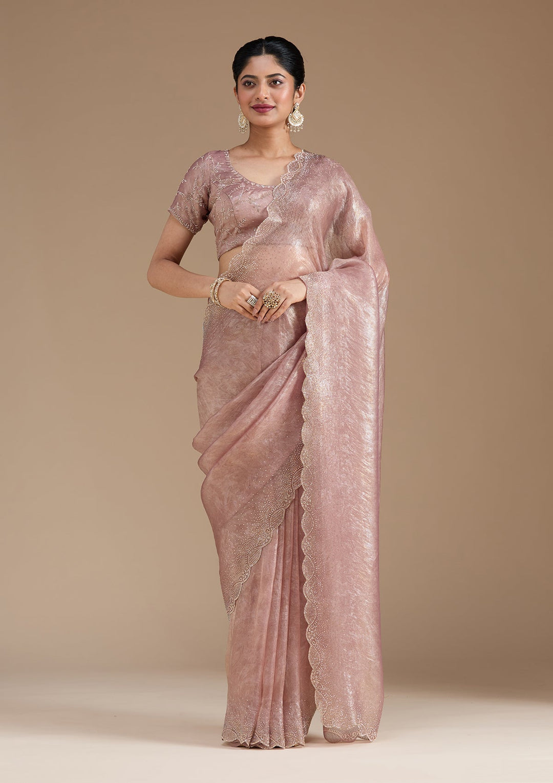 Mauve Stonework (Gold) Tissue Saree_koskii