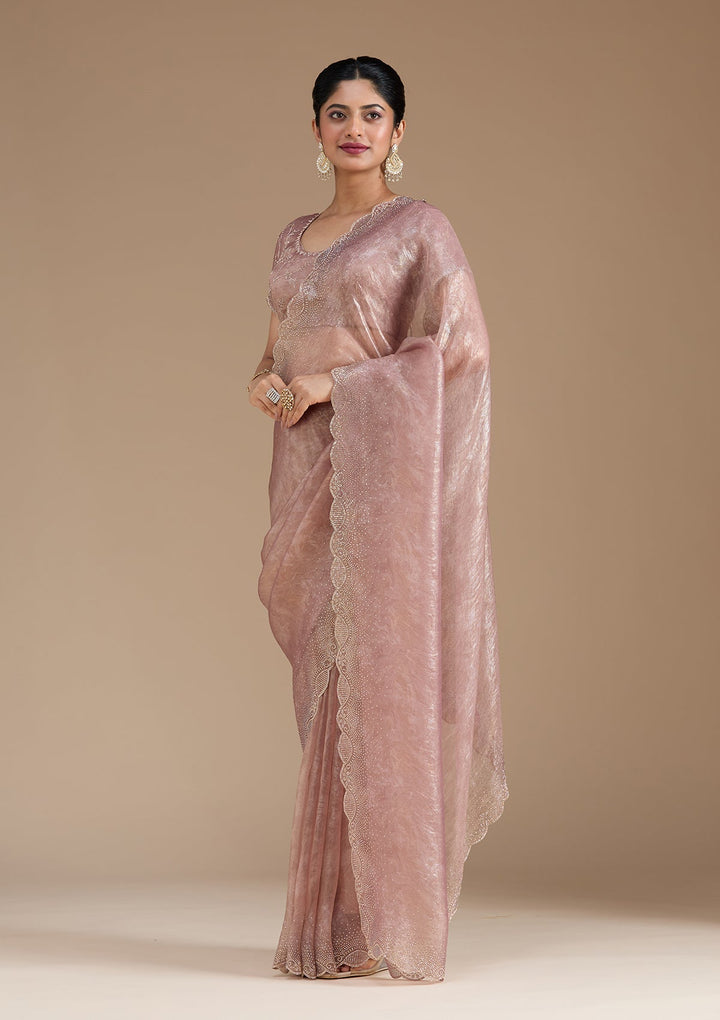 Mauve Stonework (Gold) Tissue Saree_koskii