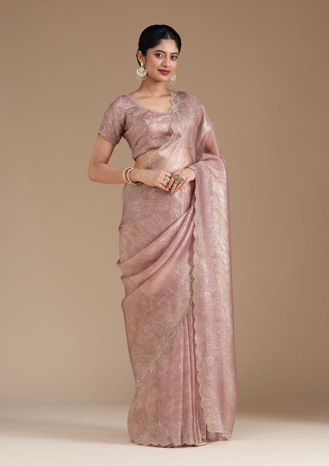 Mauve Stonework (Gold) Tissue Saree_koskii
