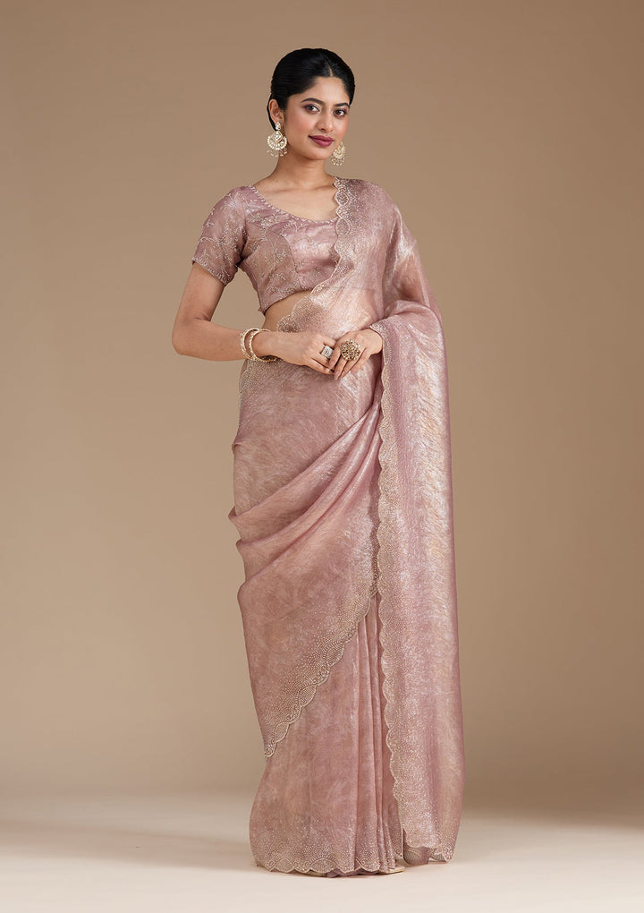 Mauve Stonework (Gold) Tissue Saree_koskii