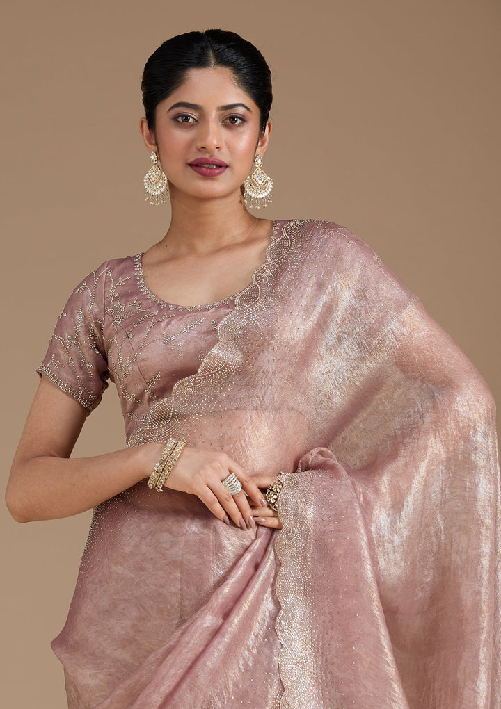 Mauve Stonework (Gold) Tissue Saree_koskii