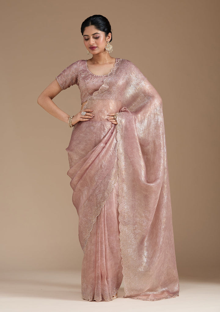 Mauve Stonework (Gold) Tissue Saree_koskii