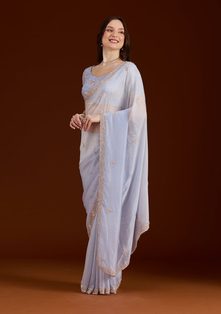 Sky Blue Cutdana Silk Saree