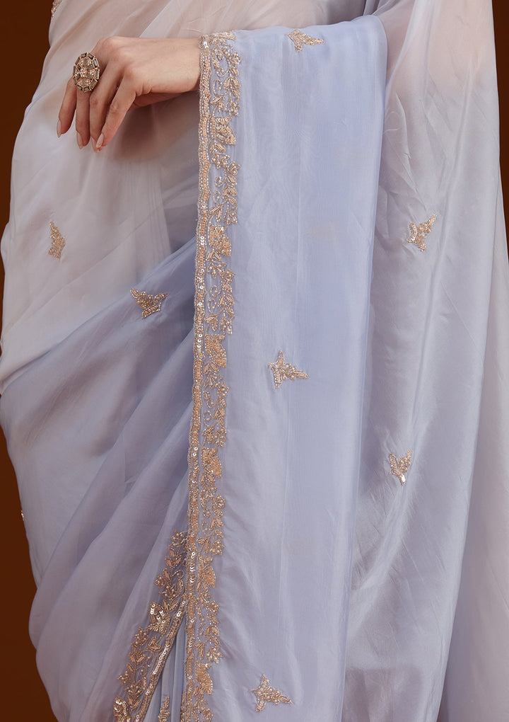 Sky Blue Cutdana Silk Saree