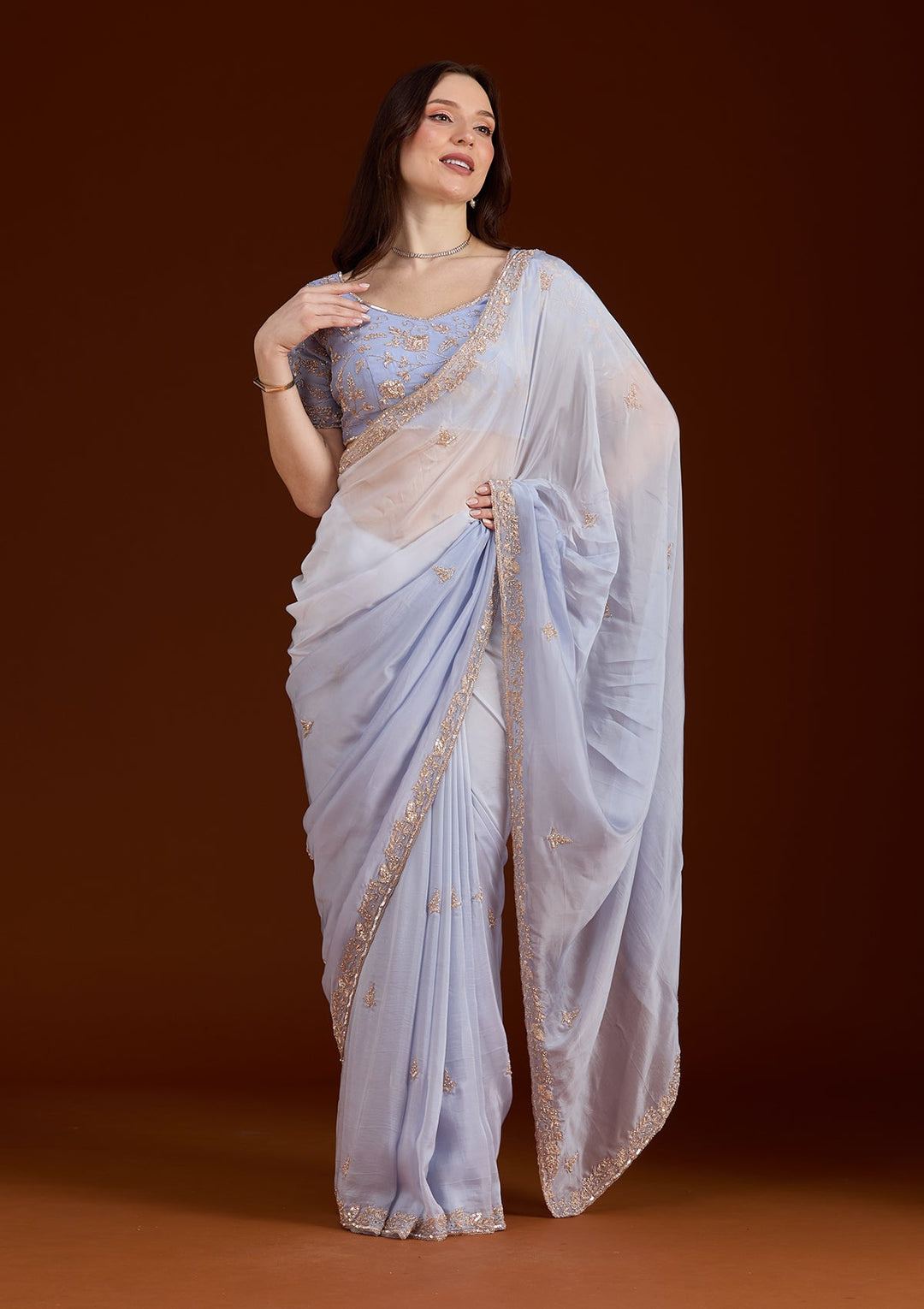 Sky Blue Cutdana Silk Saree