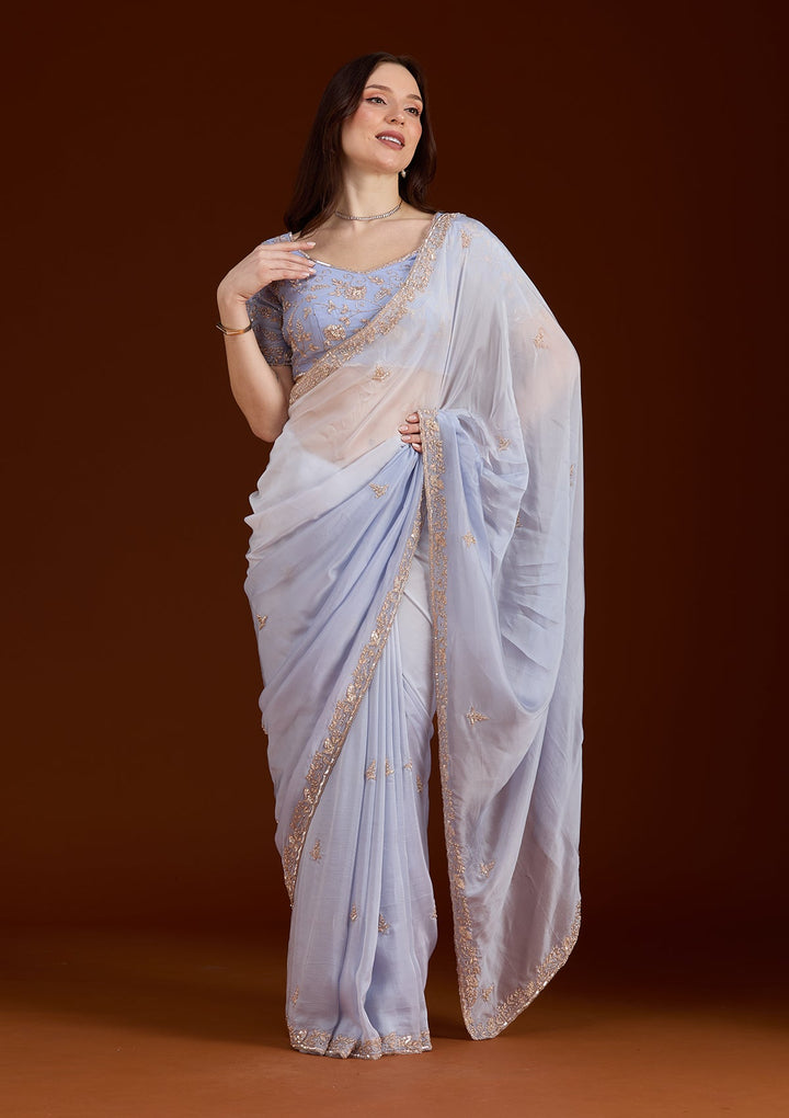 Sky Blue Cutdana Silk Saree