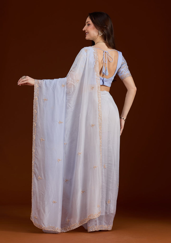 Sky Blue Cutdana Silk Saree