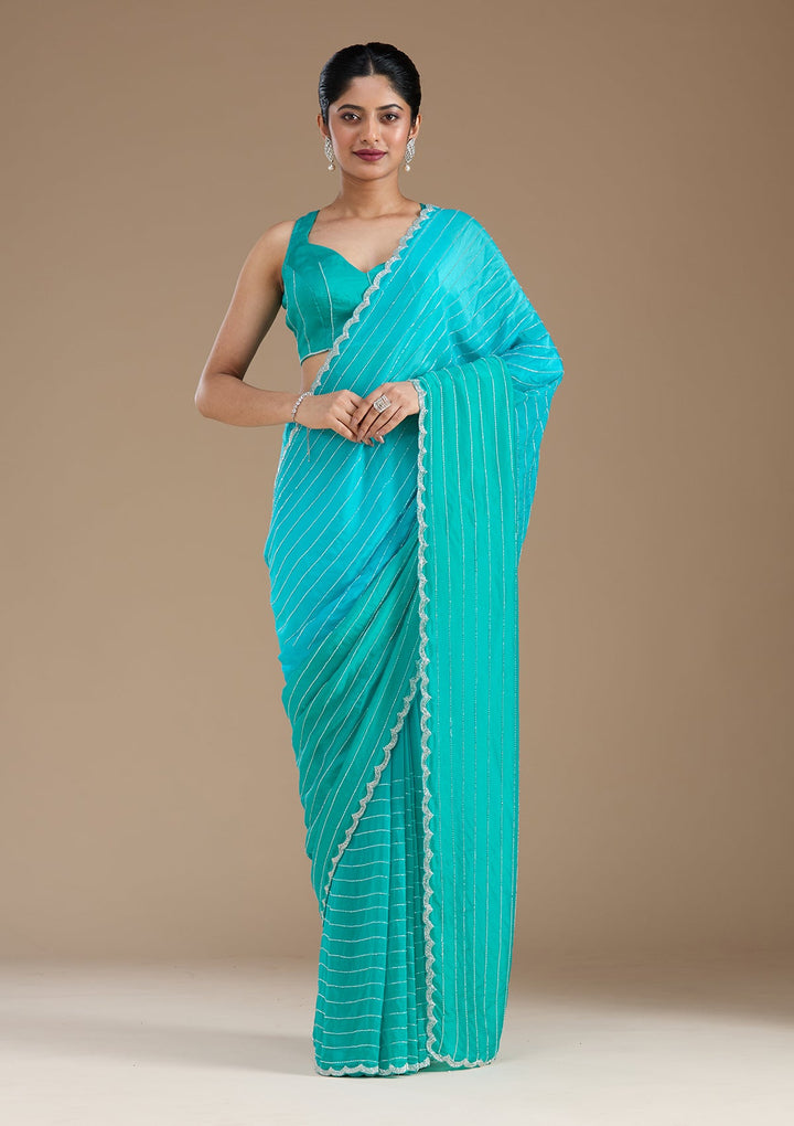 Blue Cutdana Crepe Saree_koskii