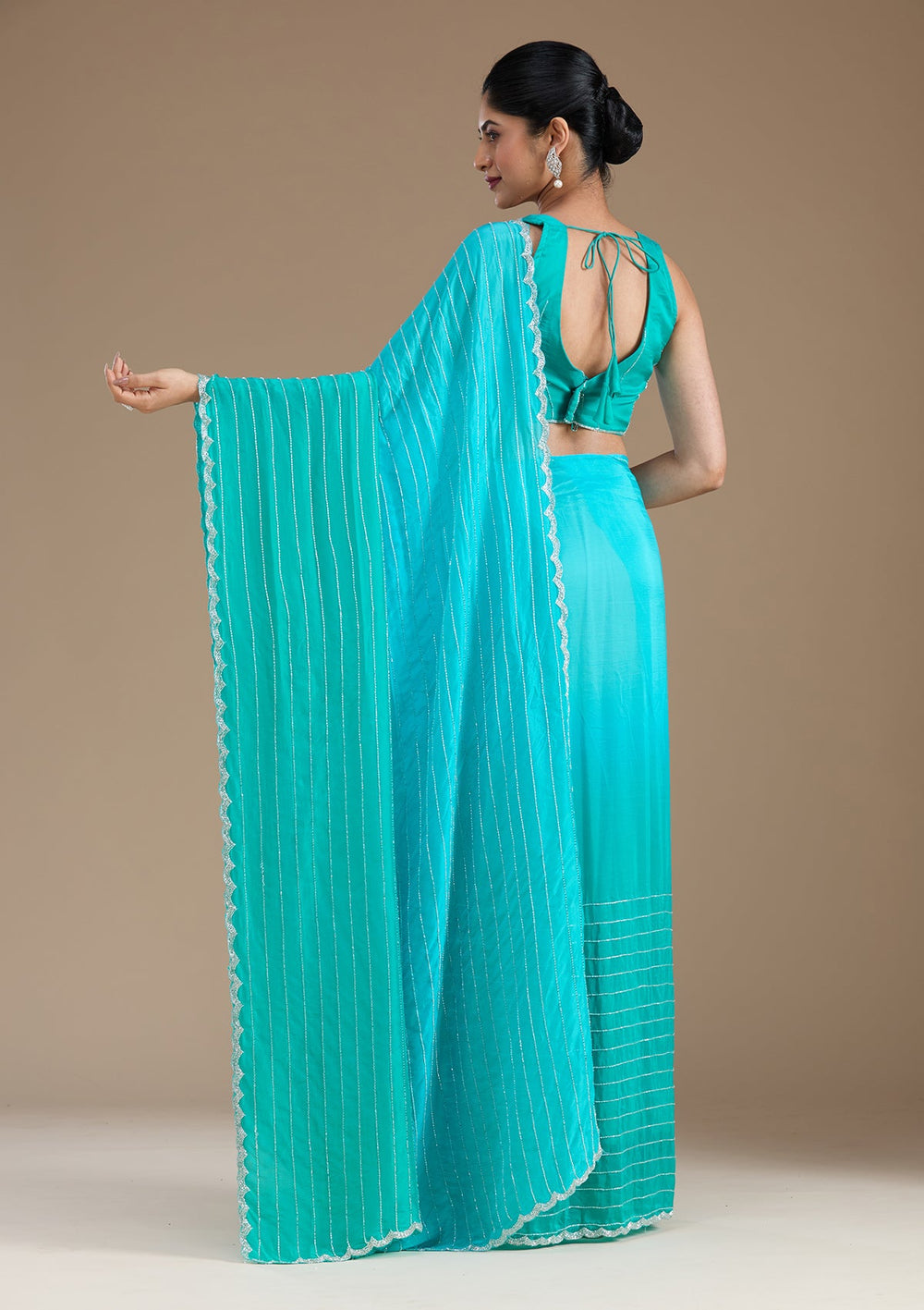 Blue Cutdana Crepe Saree_koskii