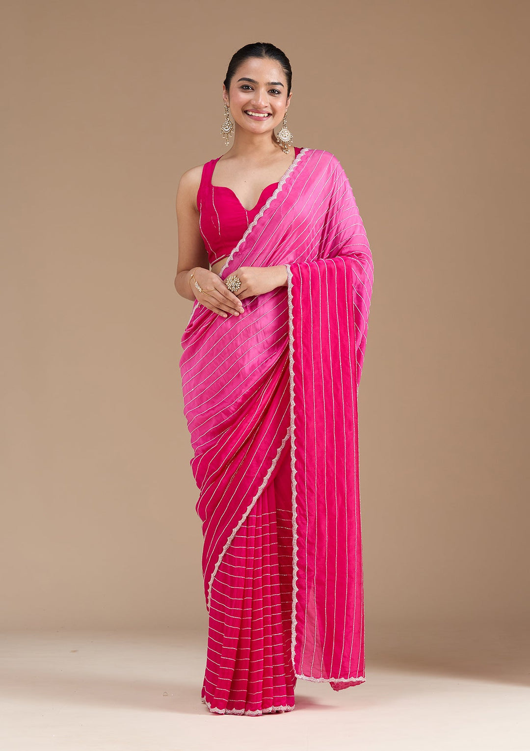 Rani Pink Cutdana Crepe Saree_koskii