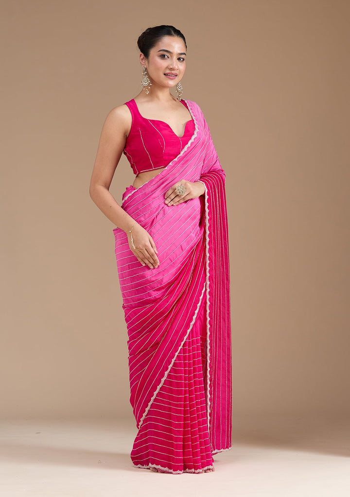 Rani Pink Cutdana Crepe Saree_koskii