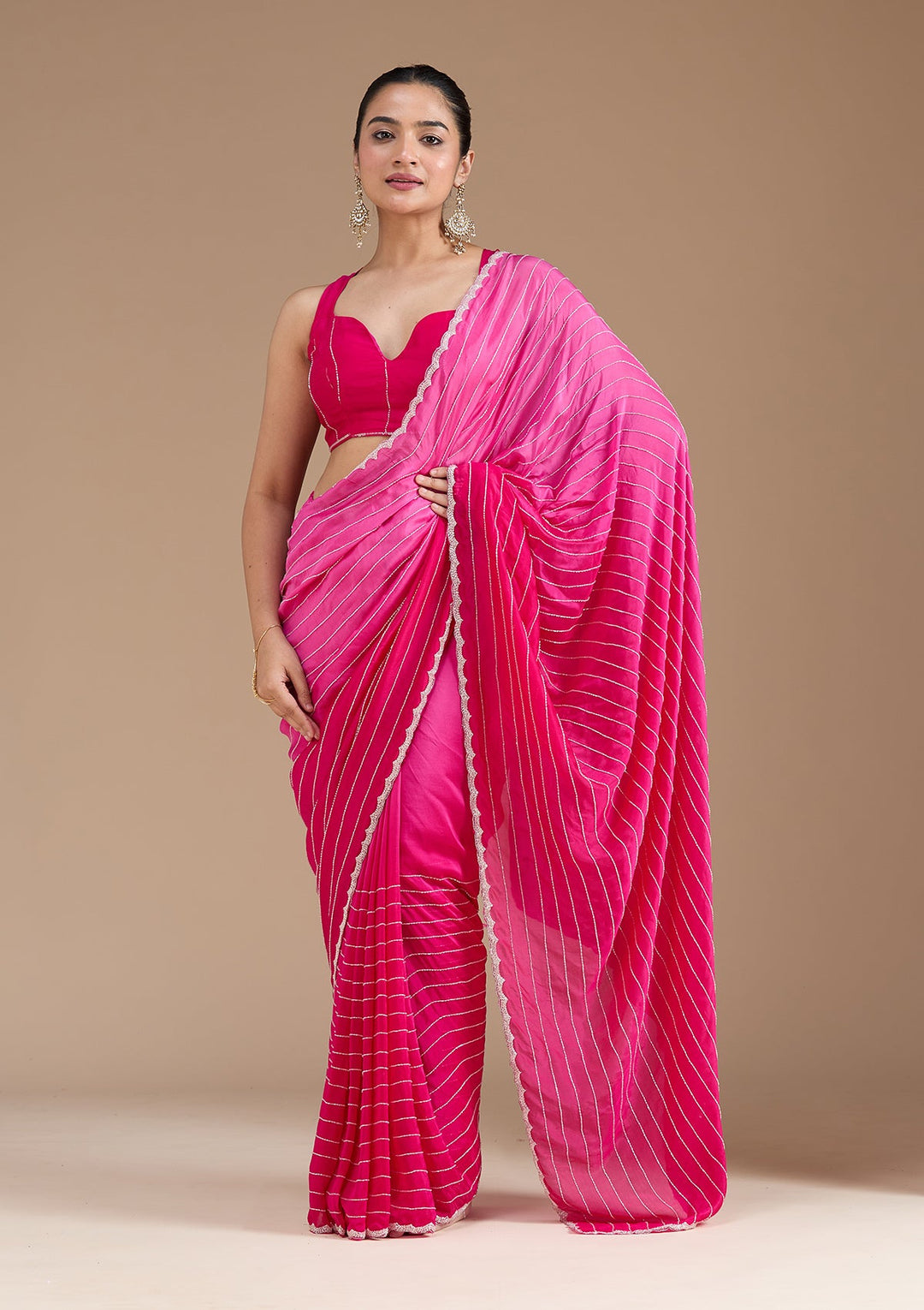 Rani Pink Cutdana Crepe Saree_koskii