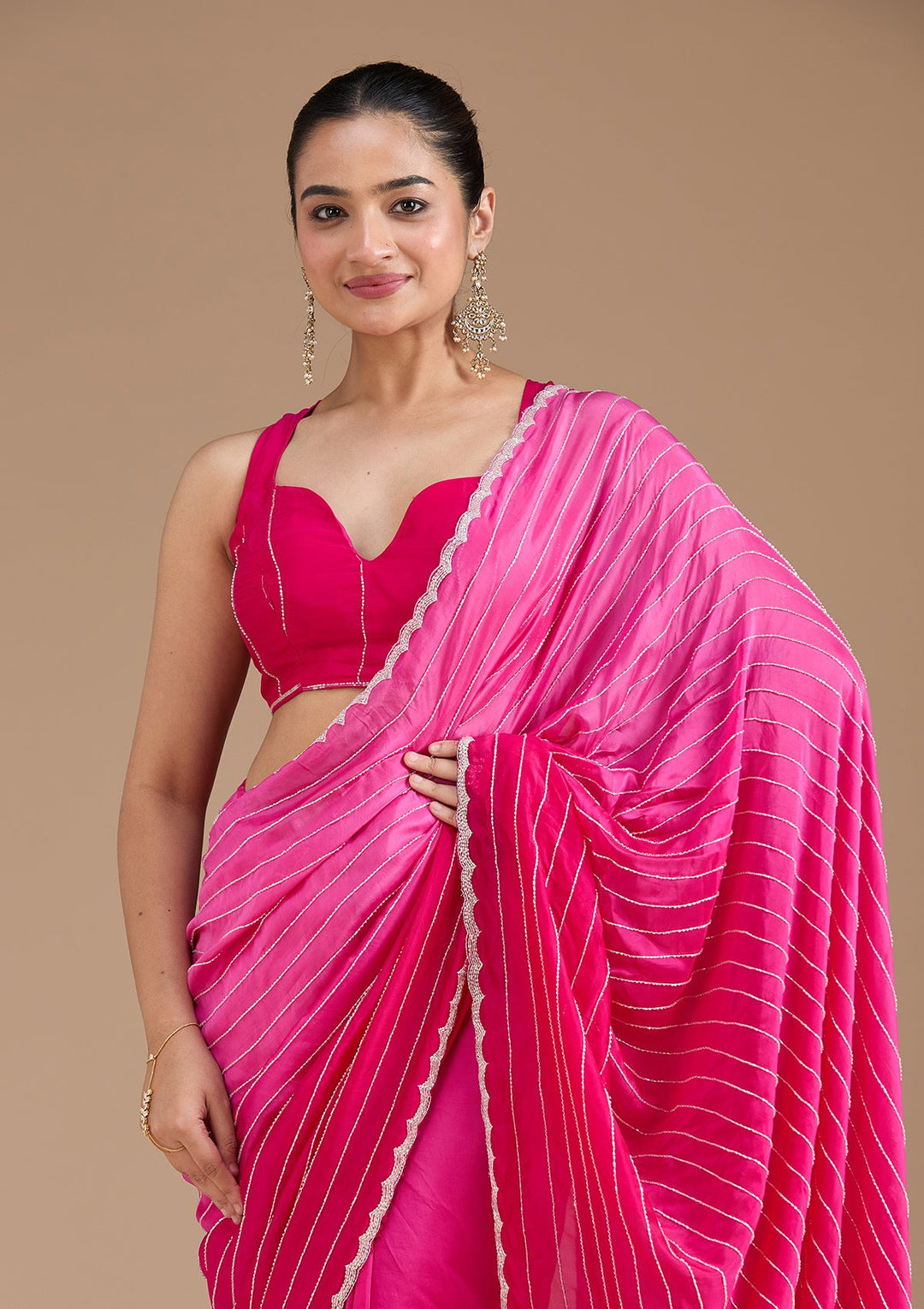 Rani Pink Cutdana Crepe Saree_koskii