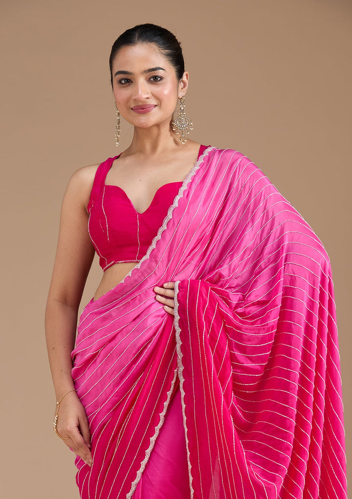 Rani Pink Cutdana Crepe Saree_koskii