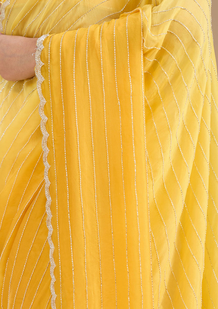 Yellow Cutdana Crepe Saree_koskii