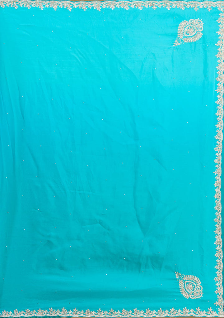 Blue Threadwork Satin Saree