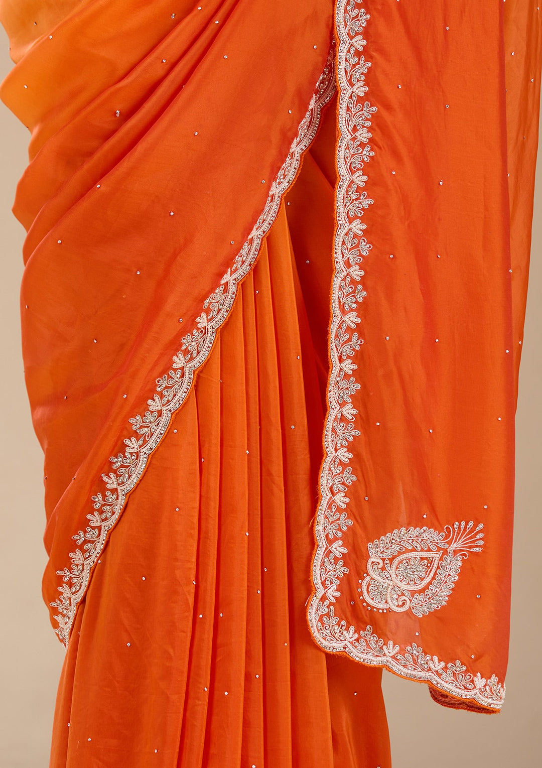 Orange Cutdana Satin Saree_koskii