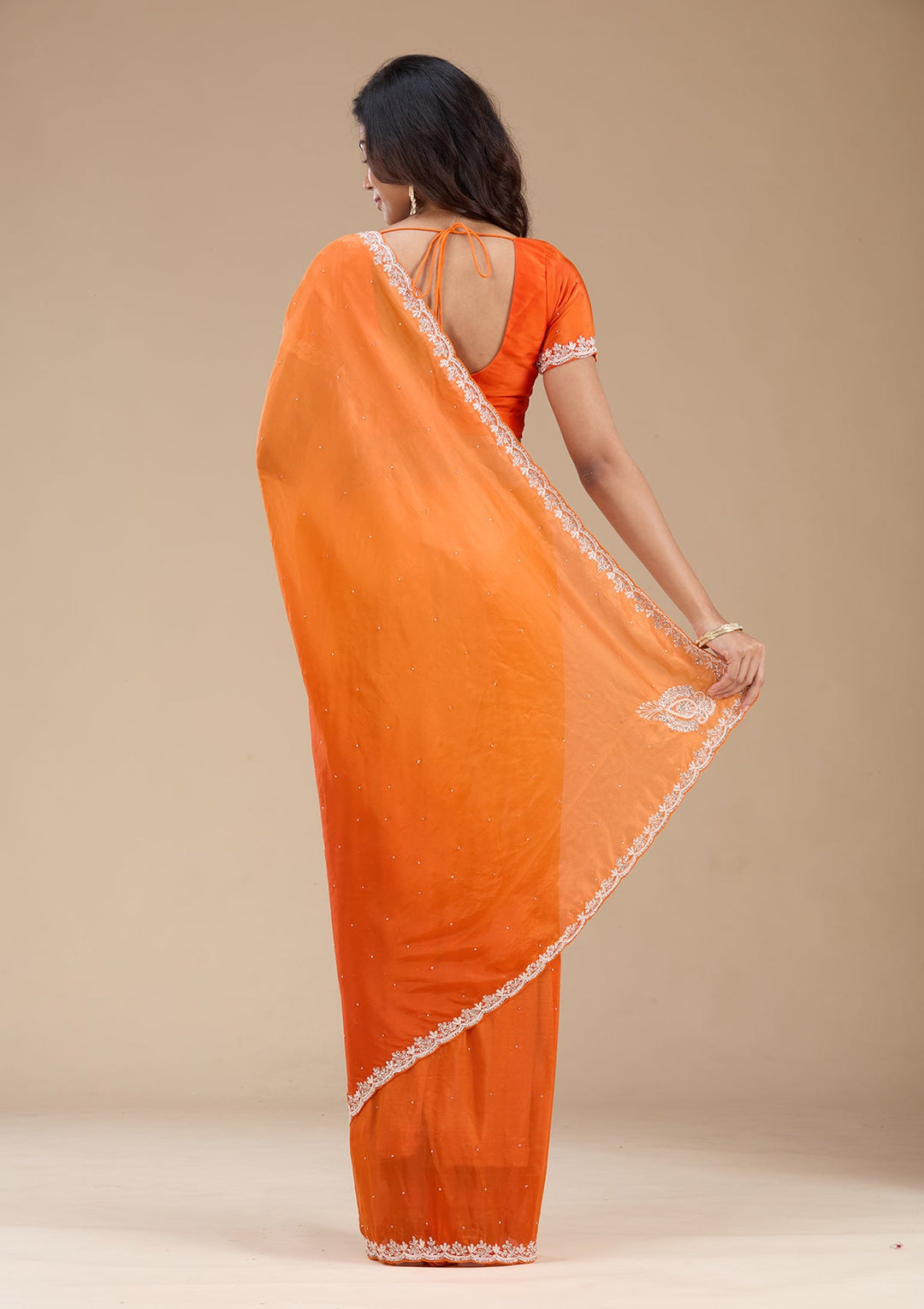 Orange Cutdana Satin Saree_koskii