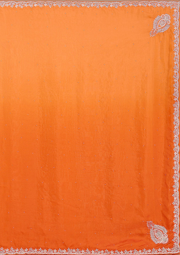 Orange Cutdana Satin Saree_koskii