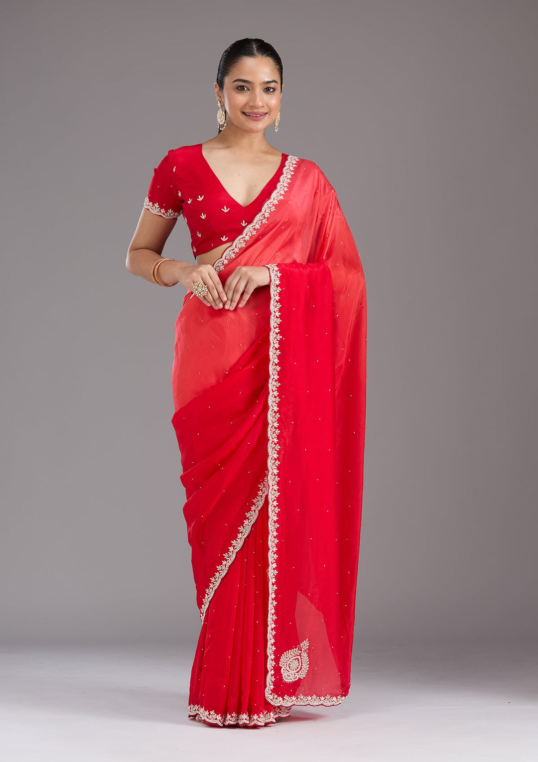 Red Cutdana Satin Saree_koskii