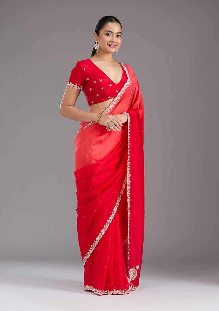 Red Cutdana Satin Saree_koskii