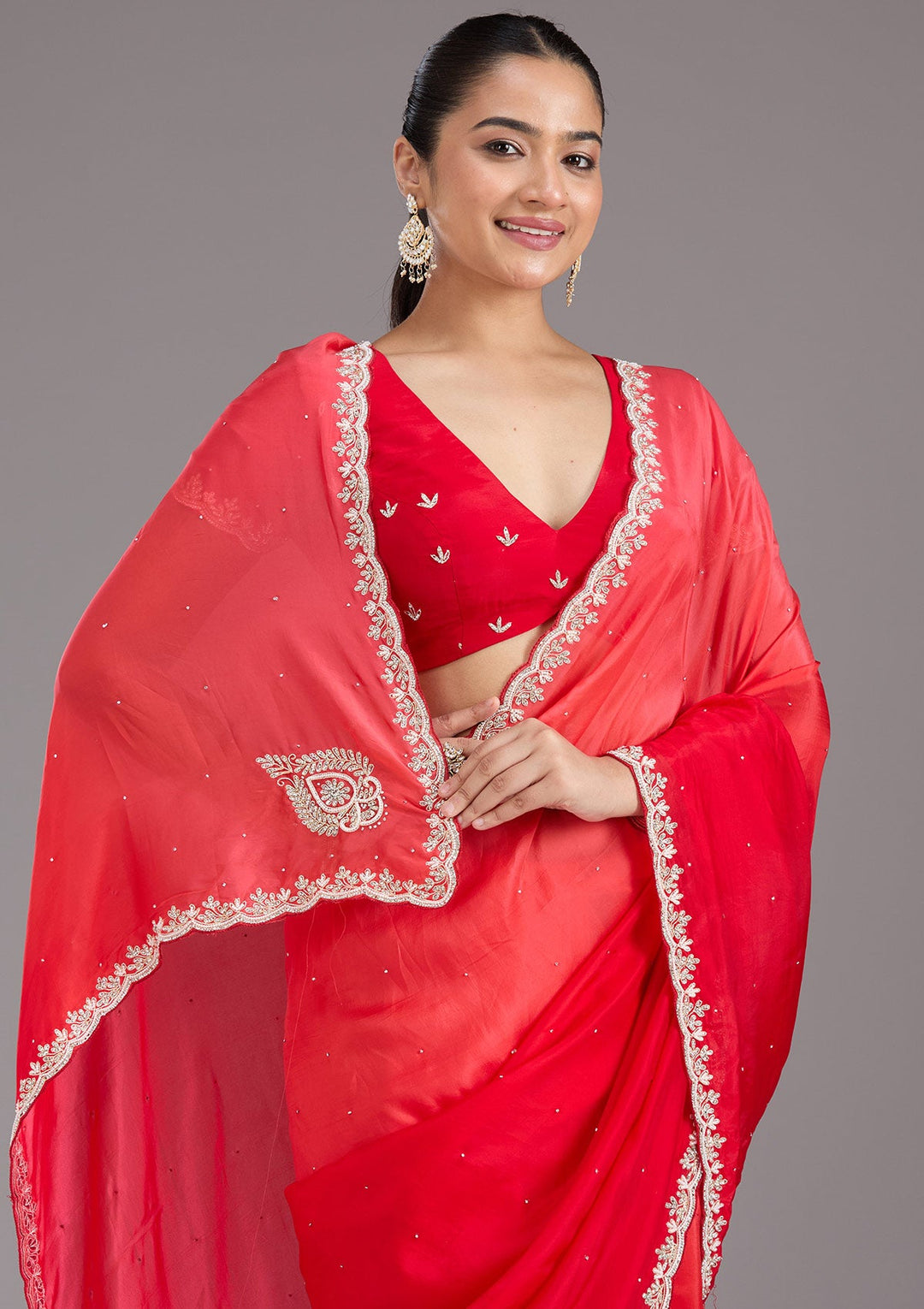 Red Cutdana Satin Saree_koskii