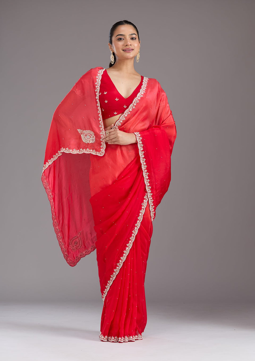 Red Cutdana Satin Saree_koskii