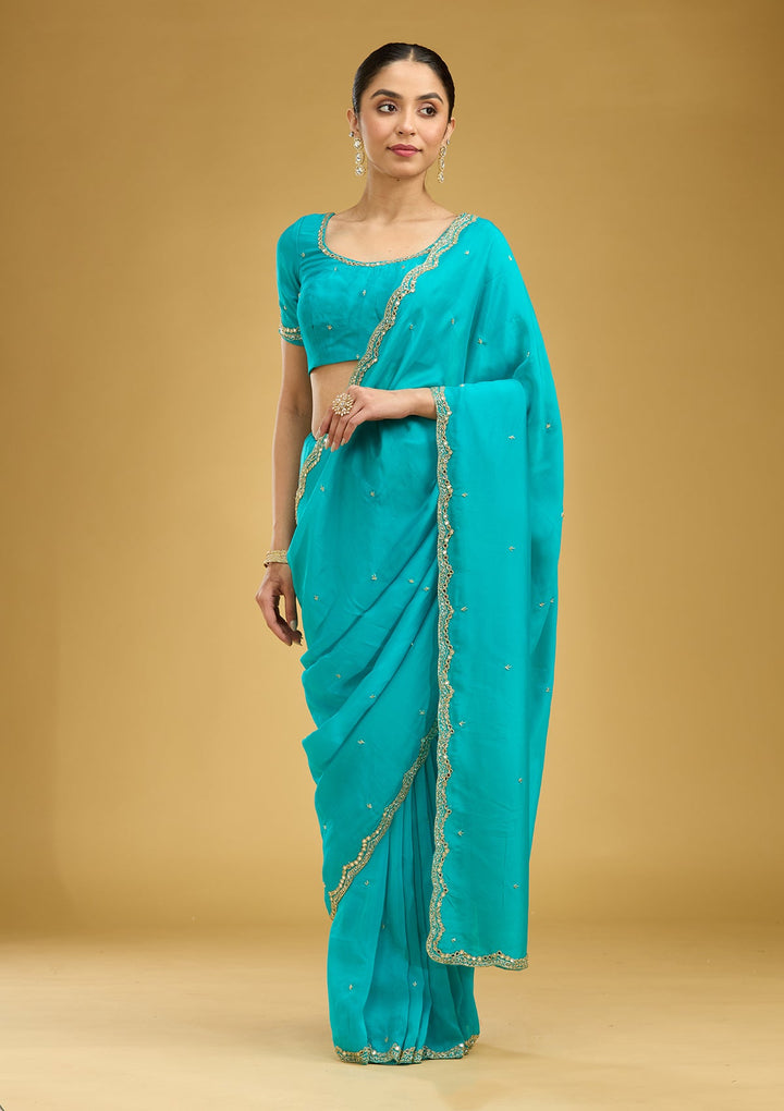 Blue Cutwork Tissue Saree