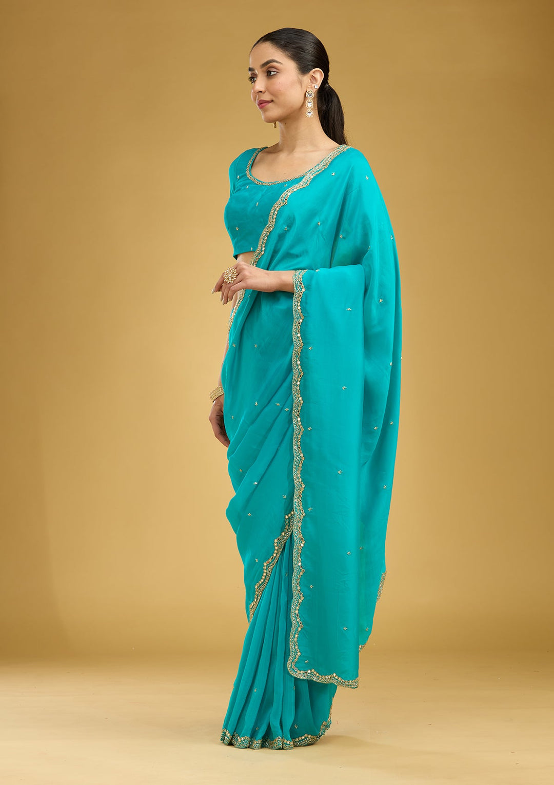 Blue Cutwork Tissue Saree