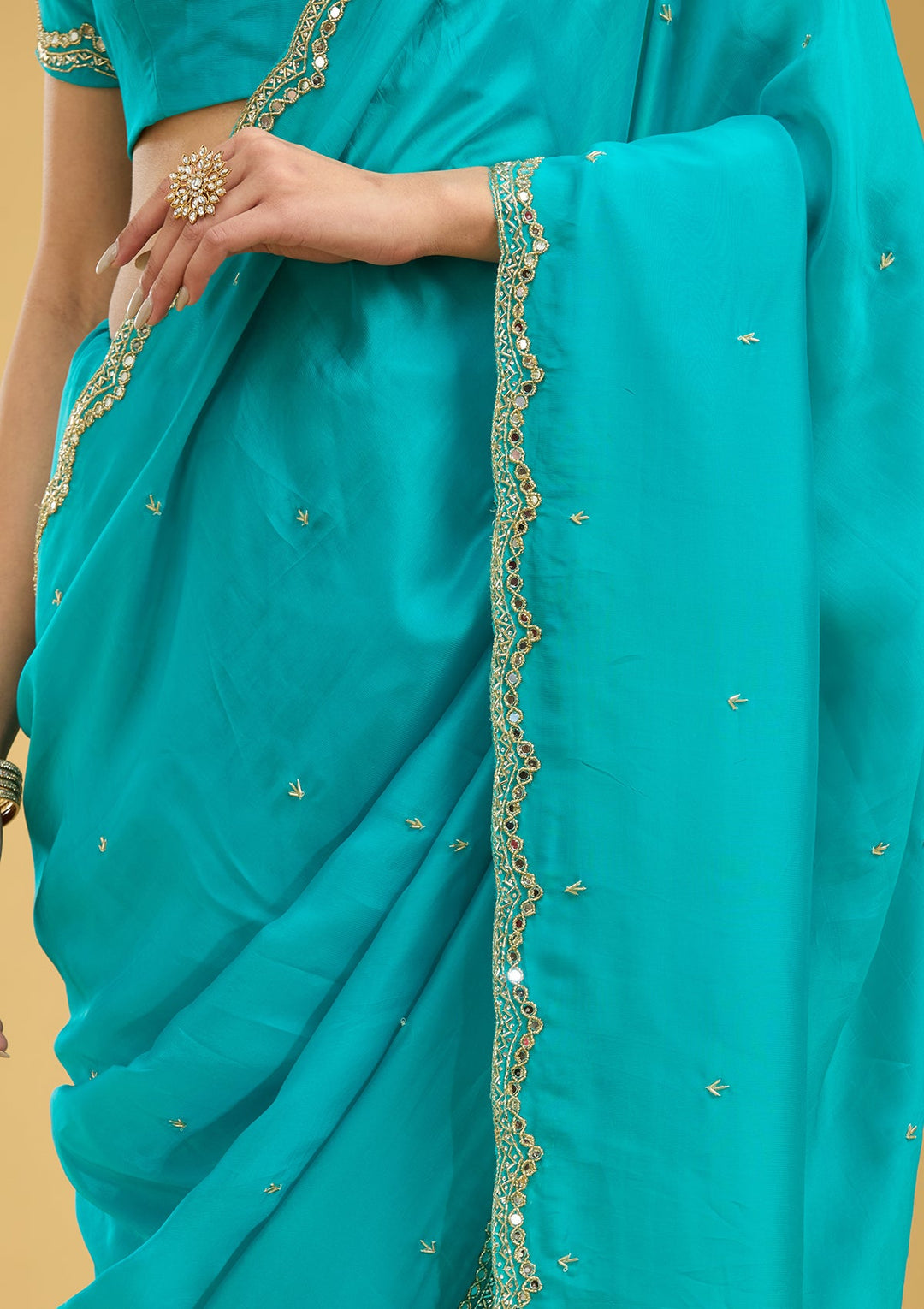 Blue Cutwork Tissue Saree