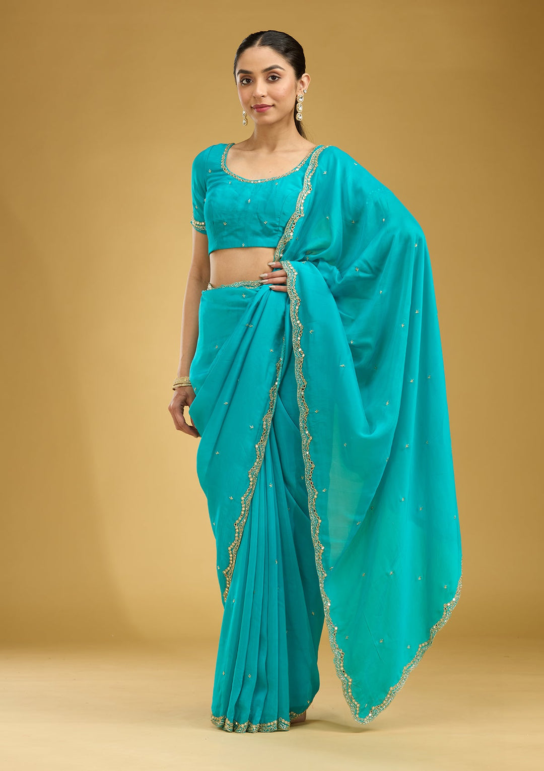 Blue Cutwork Tissue Saree