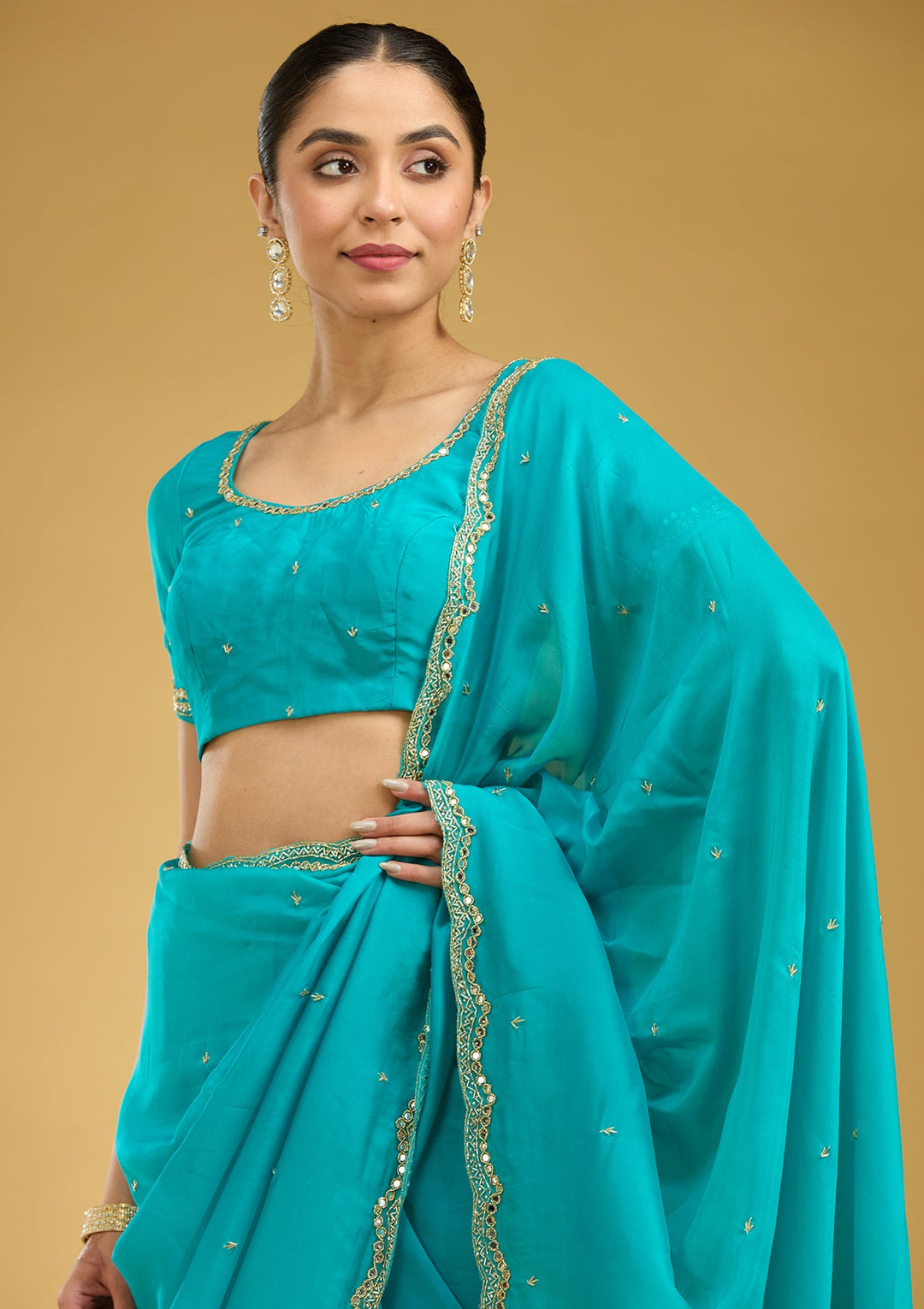 Blue Cutwork Tissue Saree
