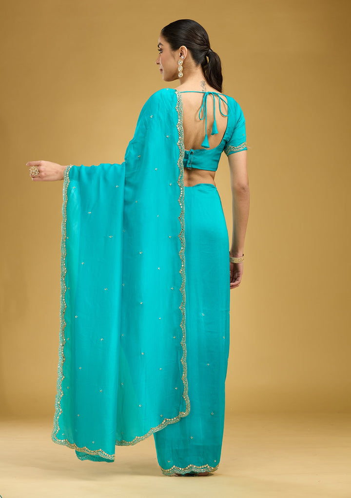 Blue Cutwork Tissue Saree