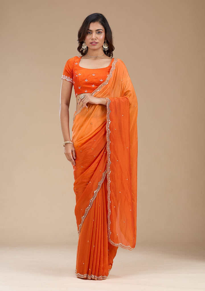 Orange Cutdana Satin Saree_koskii