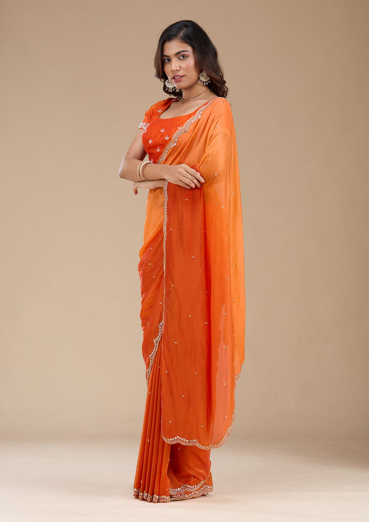 Orange Cutdana Satin Saree_koskii