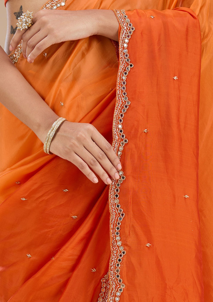 Orange Cutdana Satin Saree_koskii