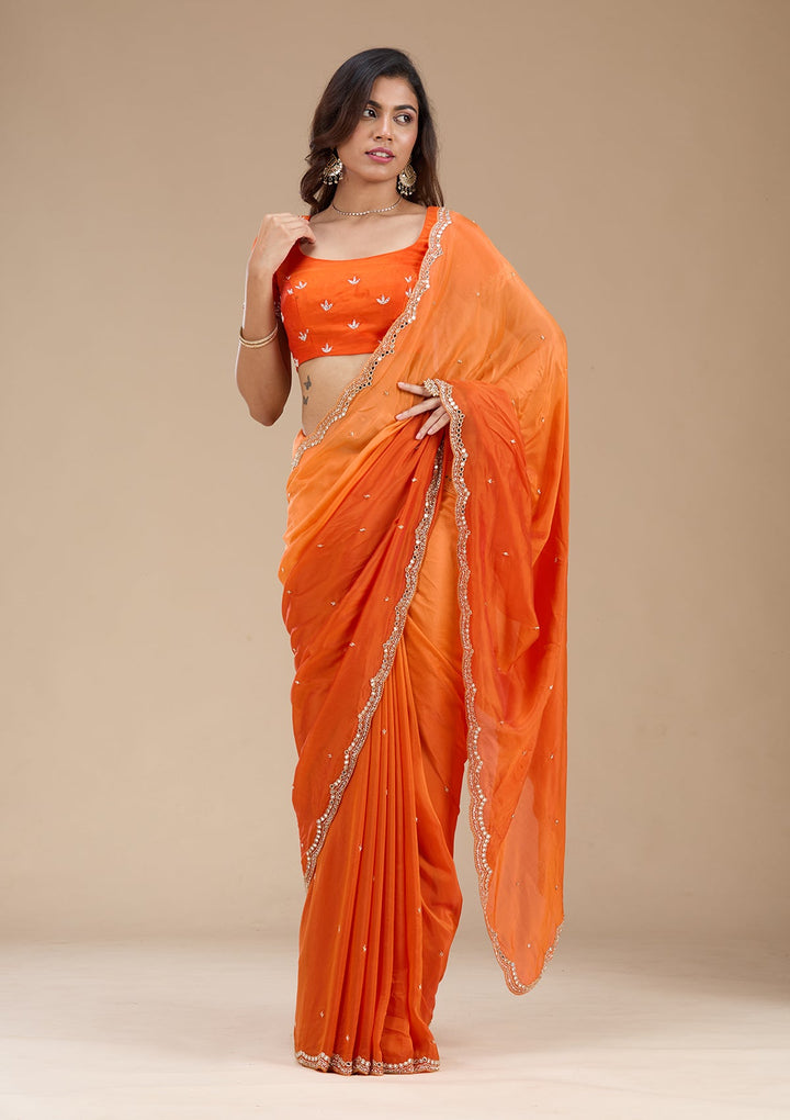 Orange Cutdana Satin Saree_koskii