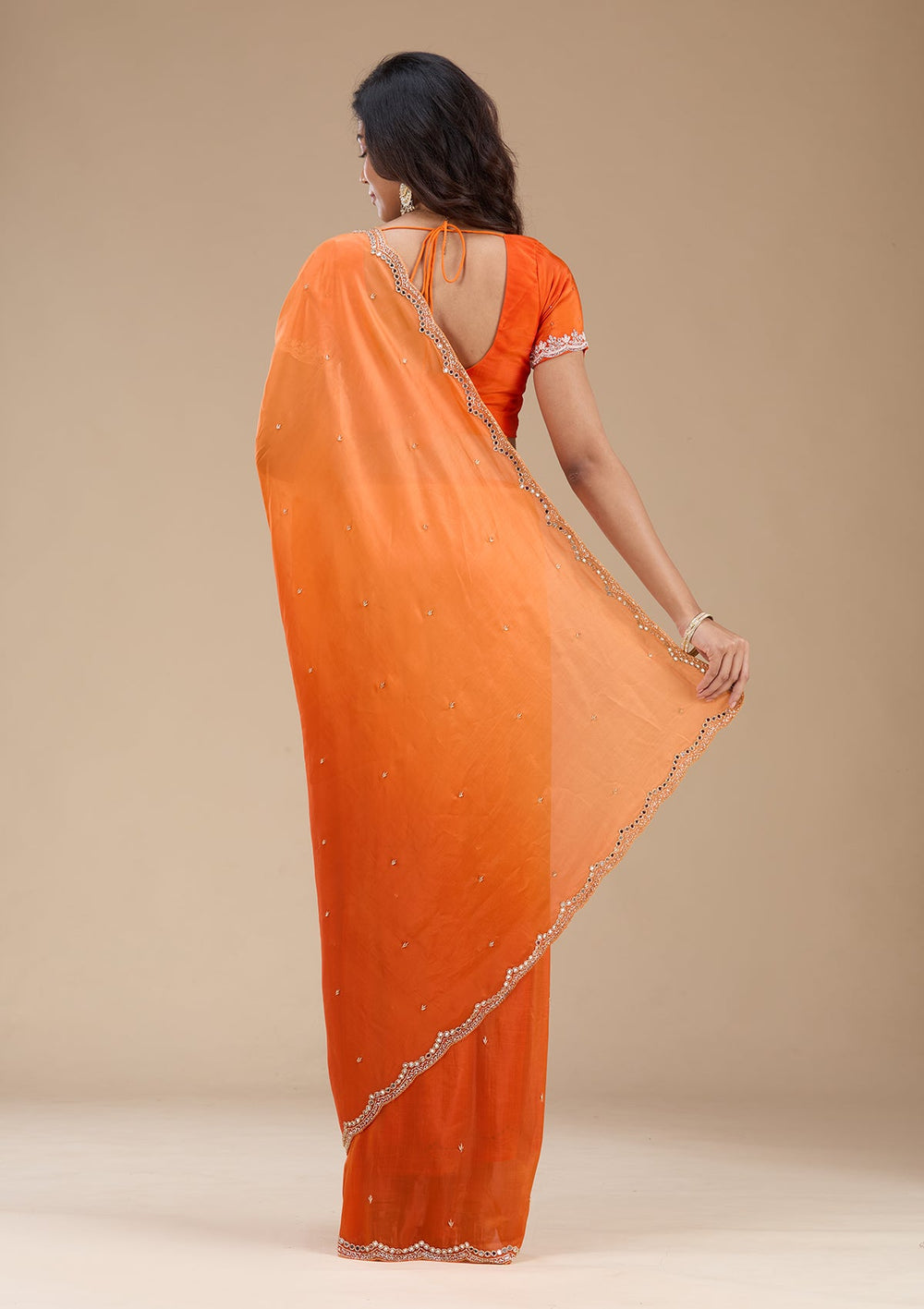 Orange Cutdana Satin Saree_koskii
