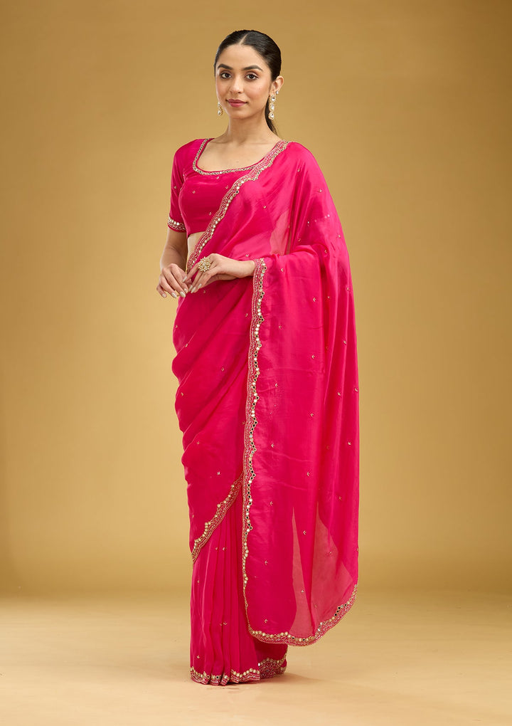 Rani Pink Cutwork Tissue Saree