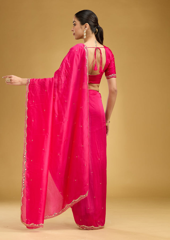 Rani Pink Cutwork Tissue Saree