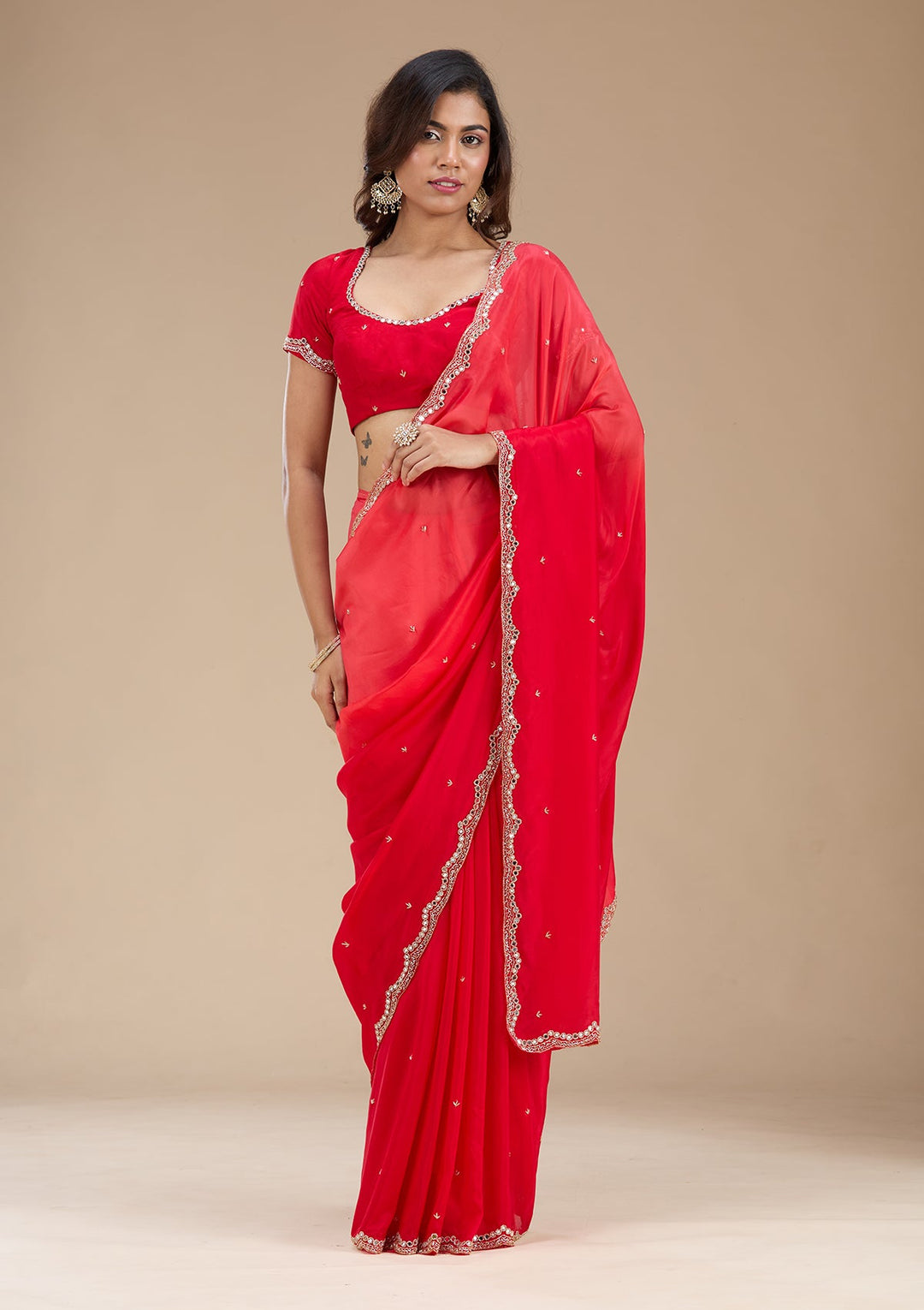 Red Cutdana Satin Saree_koskii