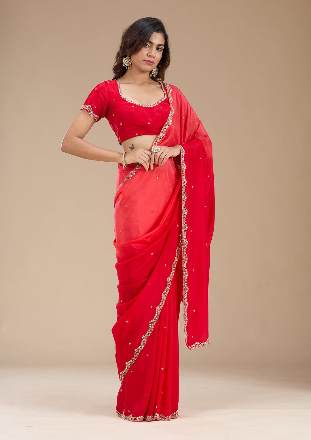 Red Cutdana Satin Saree_koskii