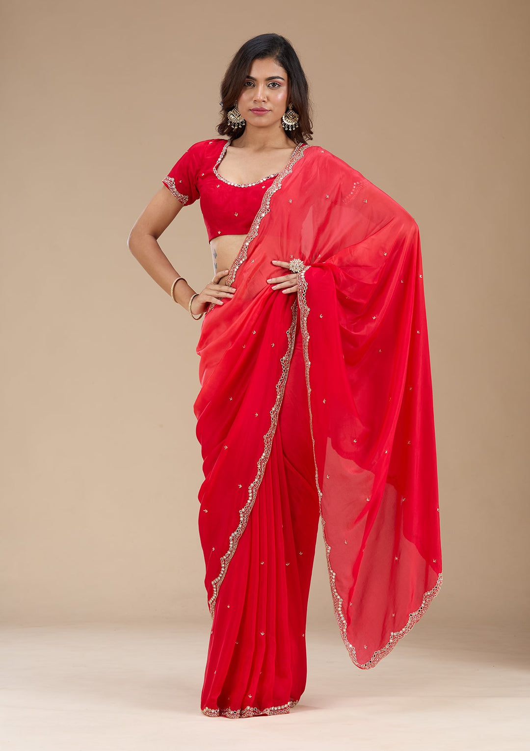 Red Cutdana Satin Saree_koskii