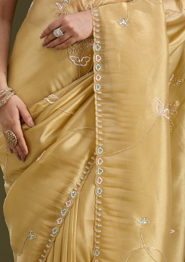 Gold Aariwork Tissue Saree_koskii