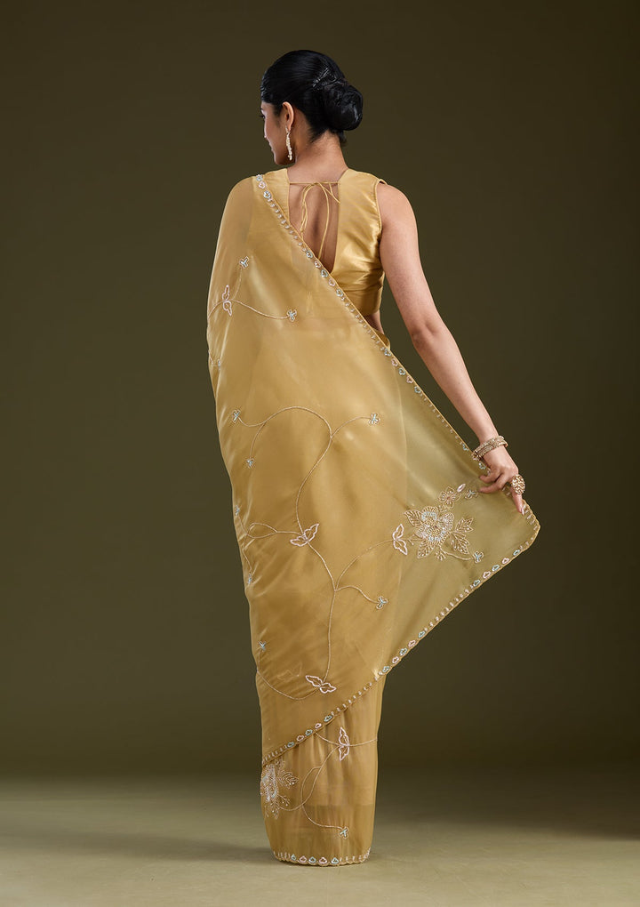 Gold Aariwork Tissue Saree_koskii