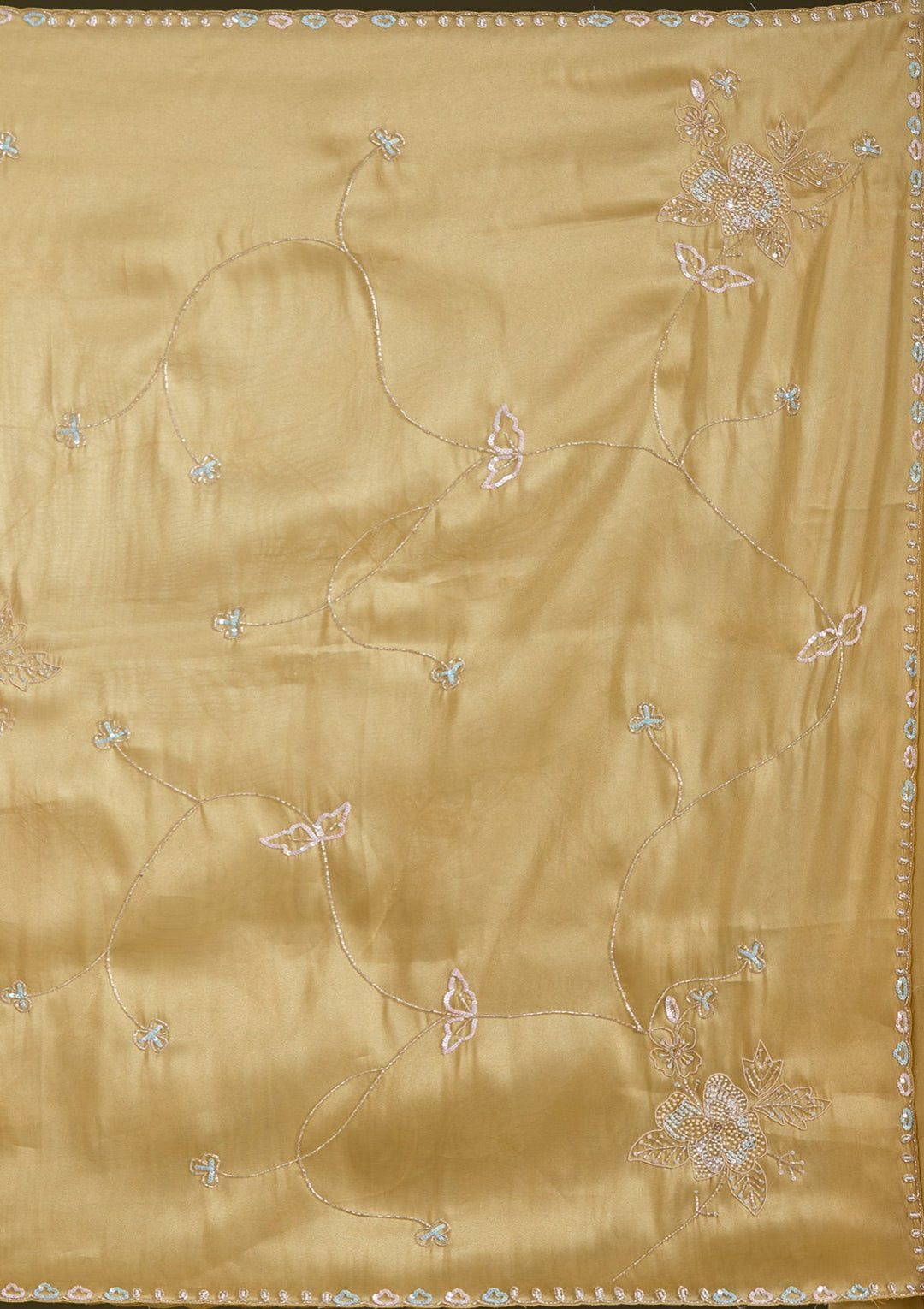 Gold Aariwork Tissue Saree_koskii