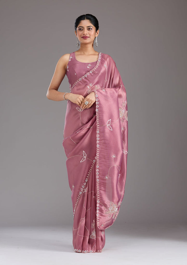 Onion Pink Aariwork Tissue Saree_koskii